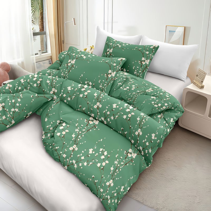 3pcs Winter Plum Down Comforter Cover Set, 1 Down Comforter Cover, 2 Pillowcases, No Filling, 100% Ultra-Light Fiber, Machine Washable, Zipper Closure, Double, Single, Queen, King, Unisex, Suitable for All Seasons, Suitable for Home Guest Room - Image 1