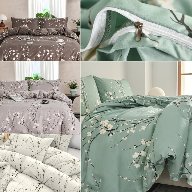 3pcs Winter Plum Down Comforter Cover Set, 1 Down Comforter Cover, 2 Pillowcases, No Filling, 100% Ultra-Light Fiber, Machine Washable, Zipper Closure, Double, Single, Queen, King, Unisex, Suitable for All Seasons, Suitable for Home Guest Room - Image 5