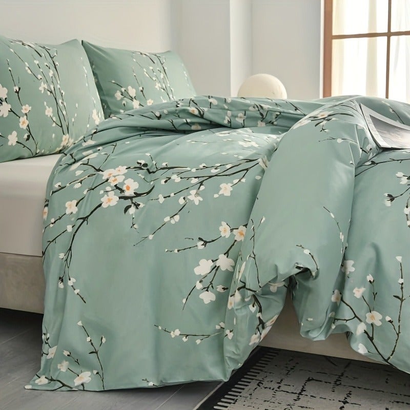 3pcs Winter Plum Down Comforter Cover Set, 1 Down Comforter Cover, 2 Pillowcases, No Filling, 100% Ultra-Light Fiber, Machine Washable, Zipper Closure, Double, Single, Queen, King, Unisex, Suitable for All Seasons, Suitable for Home Guest Room - Image 2