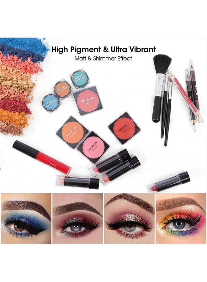 Hot Sugar All In One Makeup Set for Adults and Girls-Full Makeup Kit for Beginners Includes Eye Shadow Palette Blush Lip Gloss Lipstick Lip Pencil Eye Pencil Brush Mirror (Pink Leopard) - Image 4