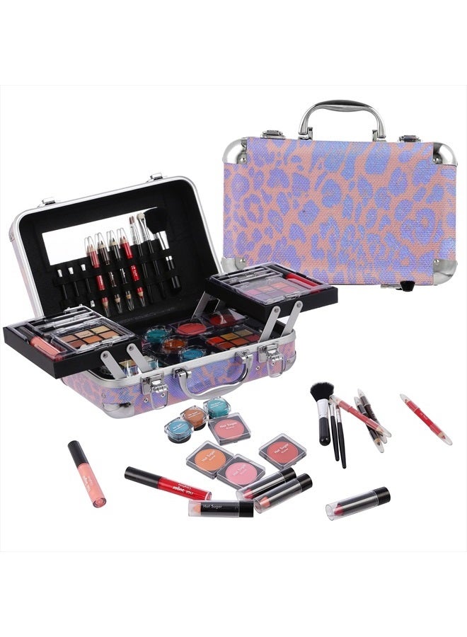 Hot Sugar All In One Makeup Set for Adults and Girls-Full Makeup Kit for Beginners Includes Eye Shadow Palette Blush Lip Gloss Lipstick Lip Pencil Eye Pencil Brush Mirror (Pink Leopard) - Image 1