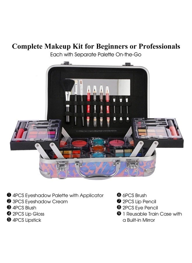 Hot Sugar All In One Makeup Set for Adults and Girls-Full Makeup Kit for Beginners Includes Eye Shadow Palette Blush Lip Gloss Lipstick Lip Pencil Eye Pencil Brush Mirror (Pink Leopard) - Image 2