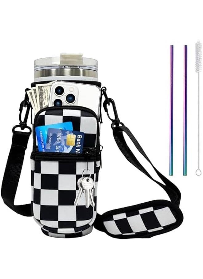 Generic Sport Water Bottle Bag with Adjsutable Strap Bottle Pouch Holder Sleeve for Stanley 40oz Tumbler with Handle for Men/Women Walking Hiking Camping Gym  - Image 1