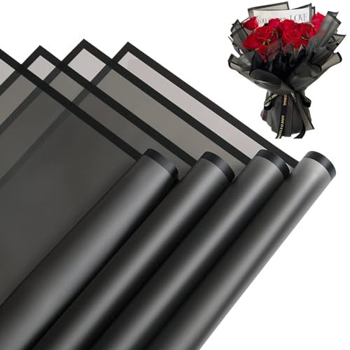 Jocomoni 20 Sheets Flower Wrapping Paper, Waterproof Floral Bouquet Fresh Flower Wrapping Paper with Black Border Florist Supplies Gift Packaging Material, 22.8x22.8 inch (Black) - Image 1