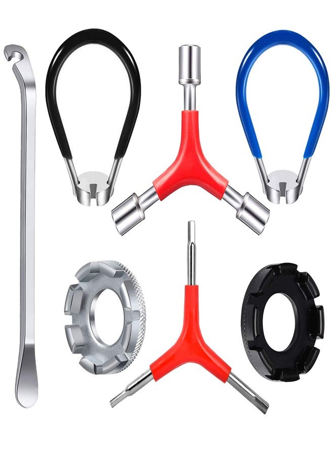 CHIVENIDO Bike Spoke Wrench Set, 7PCS Portable Bicycle Spoke Tool Kit Includes 8 Way Bike Rim Truing Tool, Spoke Key with Rubber Handle, Tire Lever, Y-Type Hex Wrench, Y-Type Socket Wrench - Image 1