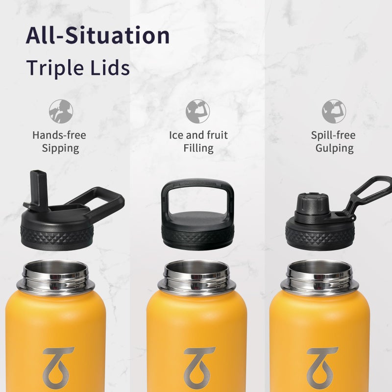 Trebo 40oz Water Bottle Insulated with Lid and Straw Double Wall Vacuum Stainless Steel Metal Tumbler Sports Flask with Paracord Handle  Keep Hot 24 Hours & Cold 48 Hours Water Jug with 3 Lids - Image 3