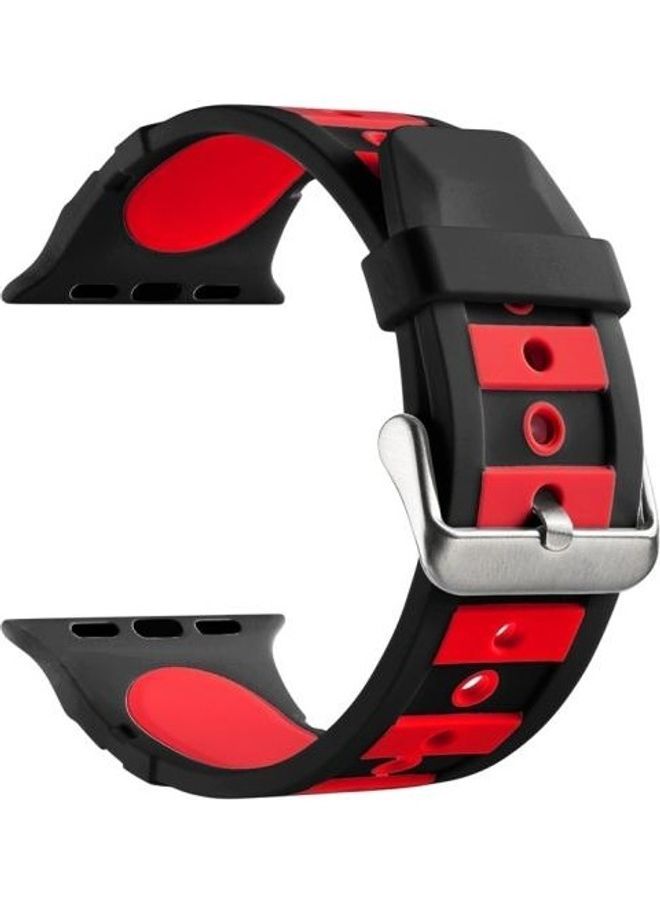 NIBEMINENT Concavo Convex Silicone Watchband for Apple Watch Series 3/2/1 38mm Black/Red - Image 4
