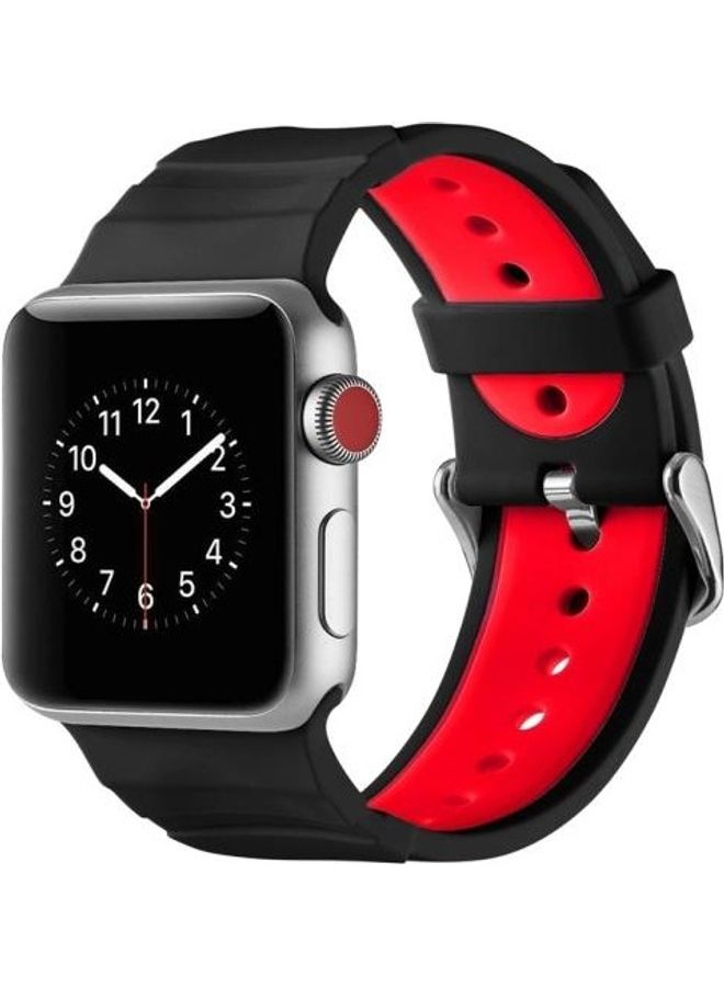 NIBEMINENT Concavo Convex Silicone Watchband for Apple Watch Series 3/2/1 38mm Black/Red - Image 1