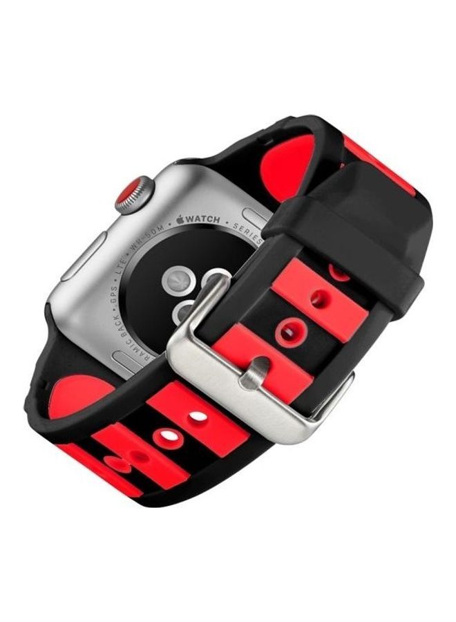 NIBEMINENT Concavo Convex Silicone Watchband for Apple Watch Series 3/2/1 38mm Black/Red - Image 5