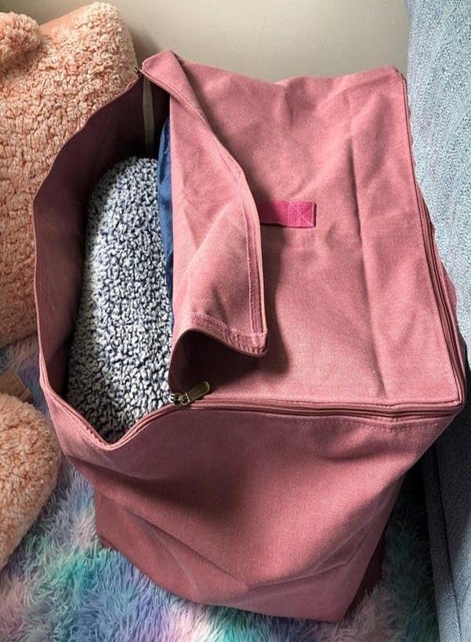 ihandiy Heavy-duty 18x18x18 Canvas Storage Bag - Ottoman with Zipper, Large Fabric Cube Tote with Handles for Home Organization - Mauve - Image 1
