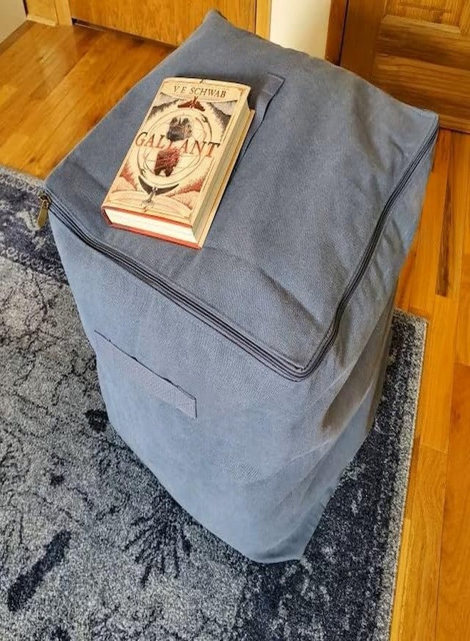 ihandiy Heavy-duty 18x18x18 Canvas Storage Bag - Ottoman with Zipper, Large Fabric Cube Tote with Handles for Home Organization - Mauve - Image 3