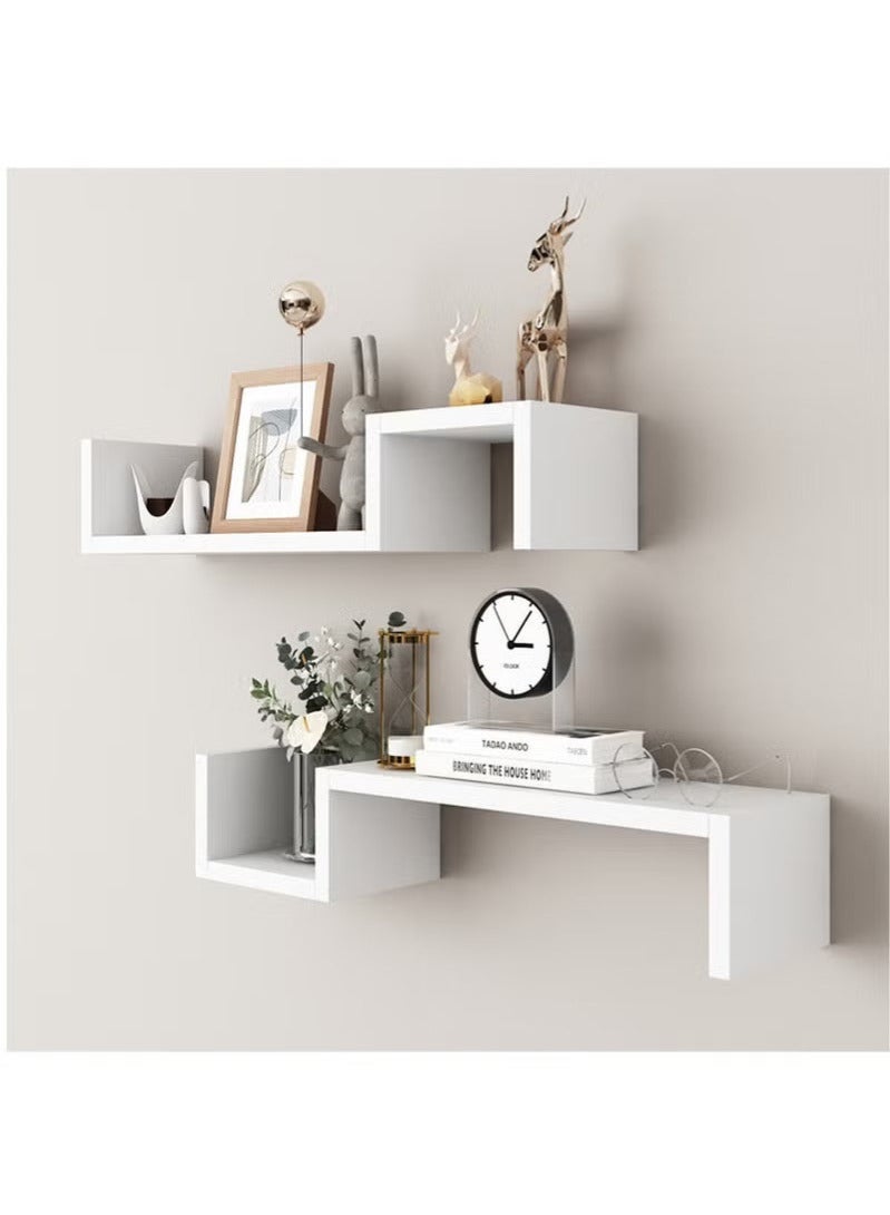 Floating Wall Shelves 2 Set of White Floating Shelves Wall Mounted Sturdy Rustic Wood Floating Wall Shelf Bathroom Tablette Murale for Bedroom, Living Room, Kitchen, Book Decoration Storage, White