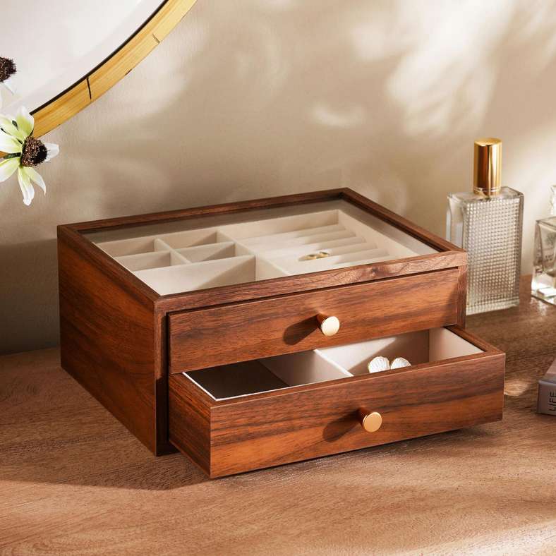 Woodland 2-Drawer Jewelry Organiser- Box 24X21X12cm-Walnut
