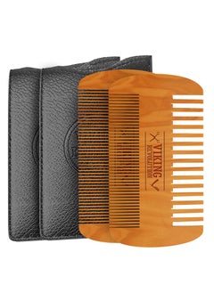 Viking Revolution Wooden Beard Comb  Case Dual Action Fine  Coarse Teeth Perfect for use with Balms and Oils Top Pocket Comb for Beards  Mustaches 2 Pack