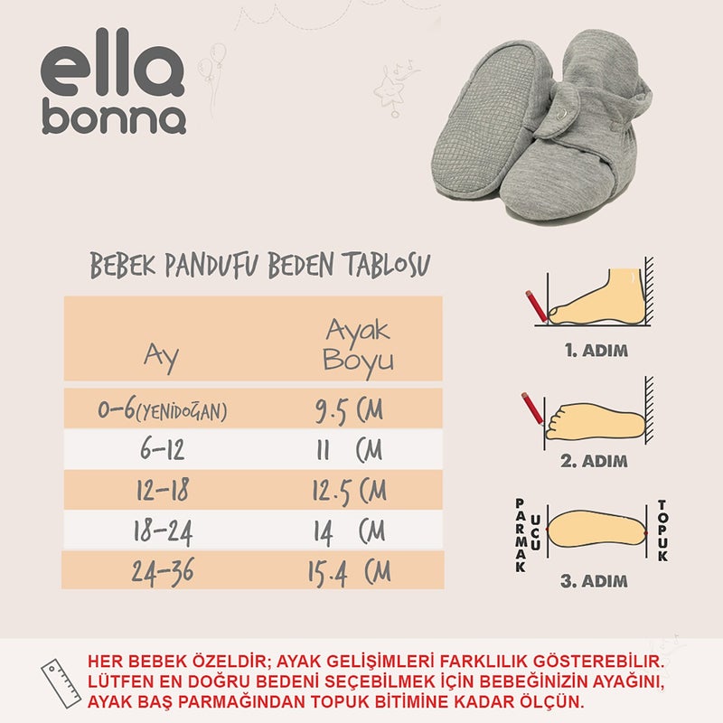 Ella Bonna Organic Cotton Baby Booties, Anti-Slip Sole, Cotton Newborn Slippers Home Nursery Shoes  - Image 2