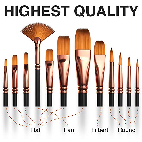 Benicci Professional Artist Paint Brush Set of 12 - Painting Brushes Kit for Kids, Adults Fabulous for Canvas, Watercolor & Fabric - for Beginners and Professionals - Great for Water, Oil or Acrylic Painting - Image 5