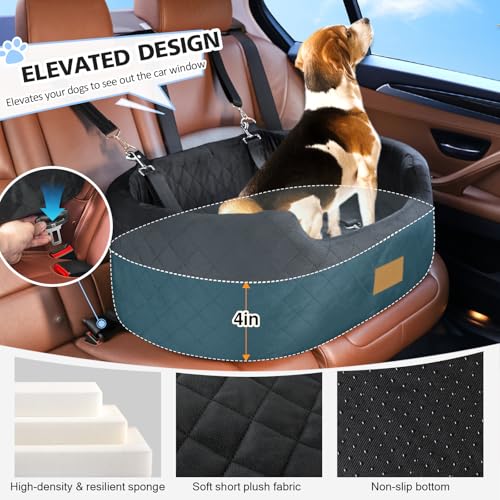 Feporen Dog Car Seat for Medium Dogs Up to 50 lbs, Pet Booster Seat for Cars SUVs and Trucks, Travel Dog Bed with Safety Strap, Thick Cushion, Non-Slip Base, Washable and Portable (Black) - Image 3