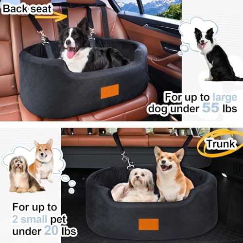 Feporen Dog Car Seat for Medium Dogs Up to 50 lbs, Pet Booster Seat for Cars SUVs and Trucks, Travel Dog Bed with Safety Strap, Thick Cushion, Non-Slip Base, Washable and Portable (Black) - Image 2