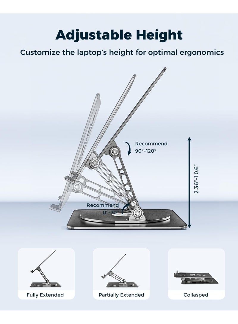حامل لابتوب مكتبي قابل للتعديل – قاعدة دوارة 360° من الألومنيوم، حامل مريح للابتوبات حتى 15.6"، قاعدة محمولة - Image 2