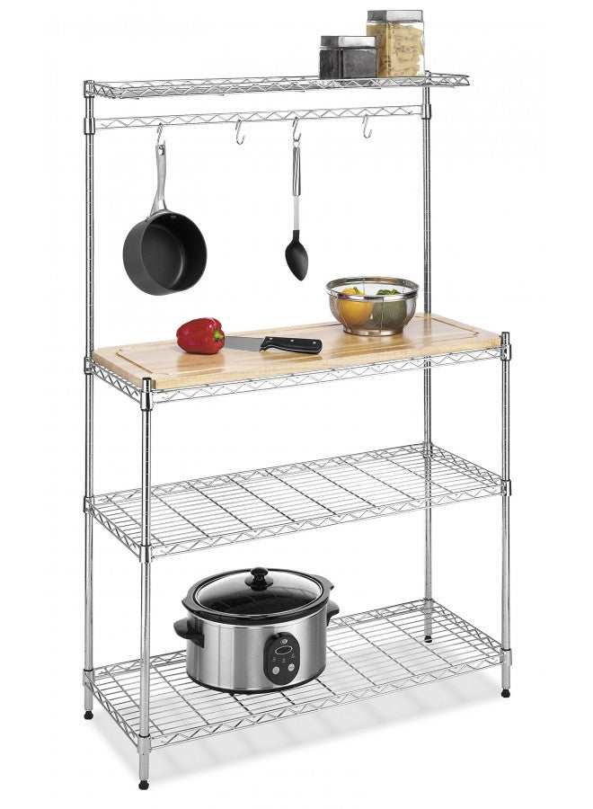 Whitmor Supreme Bakers Rack with Food Safe Removable Wood Cutting Board - Chrome