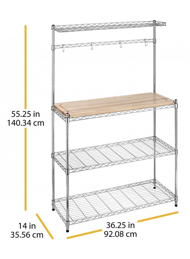 Whitmor Supreme Bakers Rack with Food Safe Removable Wood Cutting Board - Chrome