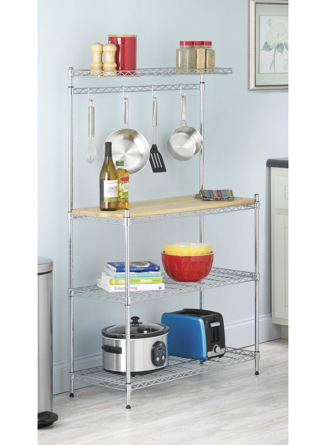 Whitmor Supreme Bakers Rack with Food Safe Removable Wood Cutting Board - Chrome