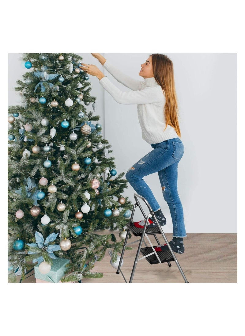 Delxo - Delxo 2 Step Ladder Folding Step Stool 2 Steps Stepstool with Handrails Wide Pedal,Heavy Duty Sturdy Small Compact Ladder Portable Anti-Slip Safety Kitchen Stepladder Metal Step Stool for Adults Grey - Image 1