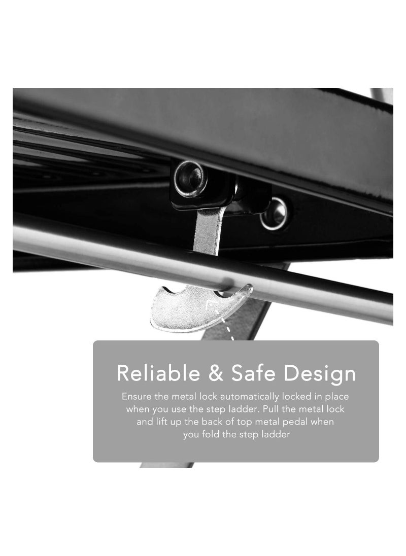 Delxo - Delxo 2 Step Ladder Folding Step Stool 2 Steps Stepstool with Handrails Wide Pedal,Heavy Duty Sturdy Small Compact Ladder Portable Anti-Slip Safety Kitchen Stepladder Metal Step Stool for Adults Grey - Image 1