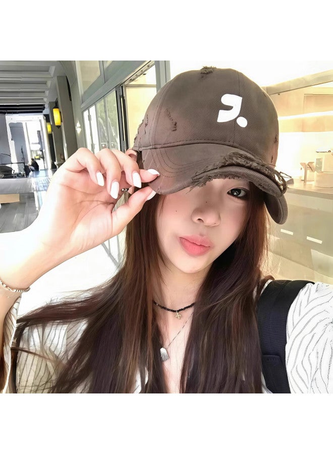 Fapai American Retro Letter Embroidered Baseball Cap, Women's Summer Vintage Ripped Wide Brim Large Head Cirference Face-slimming Visor Cap For Me