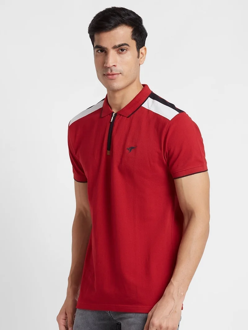 globus Globus Men Red Cotton Regular Fit Sports Polo T-shirt