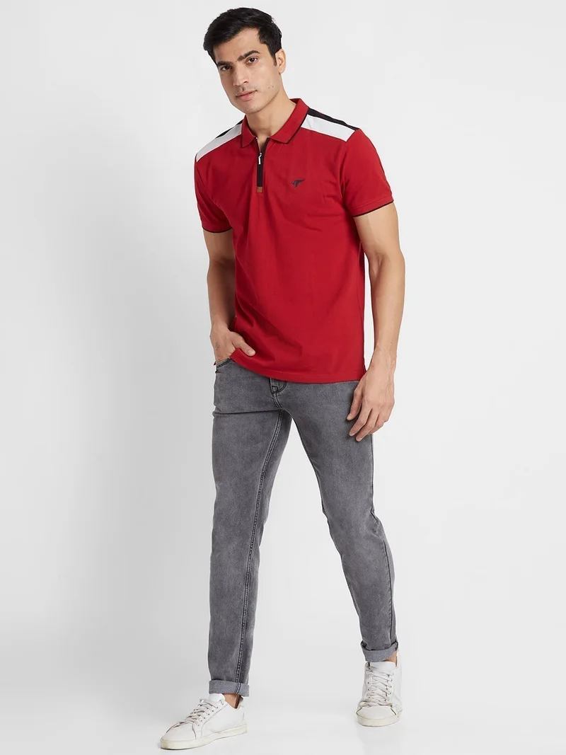 globus Globus Men Red Cotton Regular Fit Sports Polo T-shirt