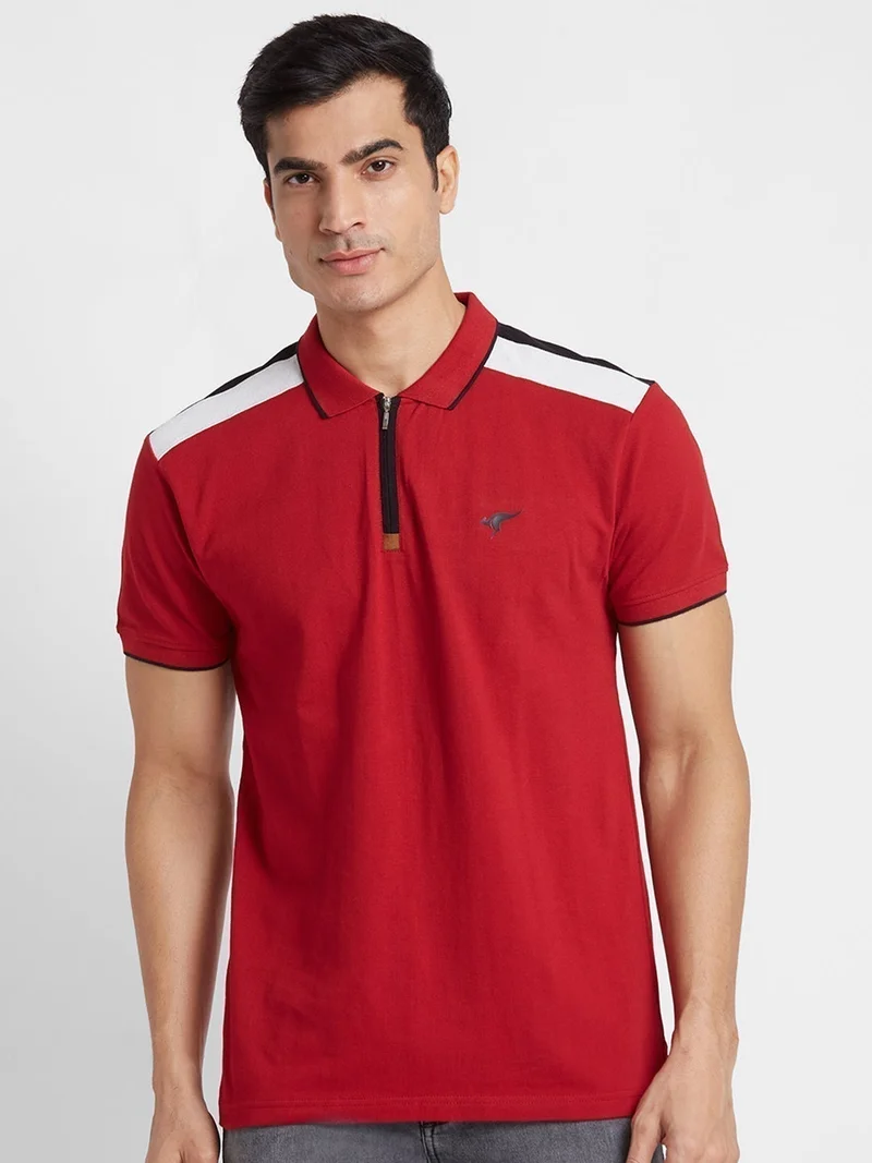globus Globus Men Red Cotton Regular Fit Sports Polo T-shirt