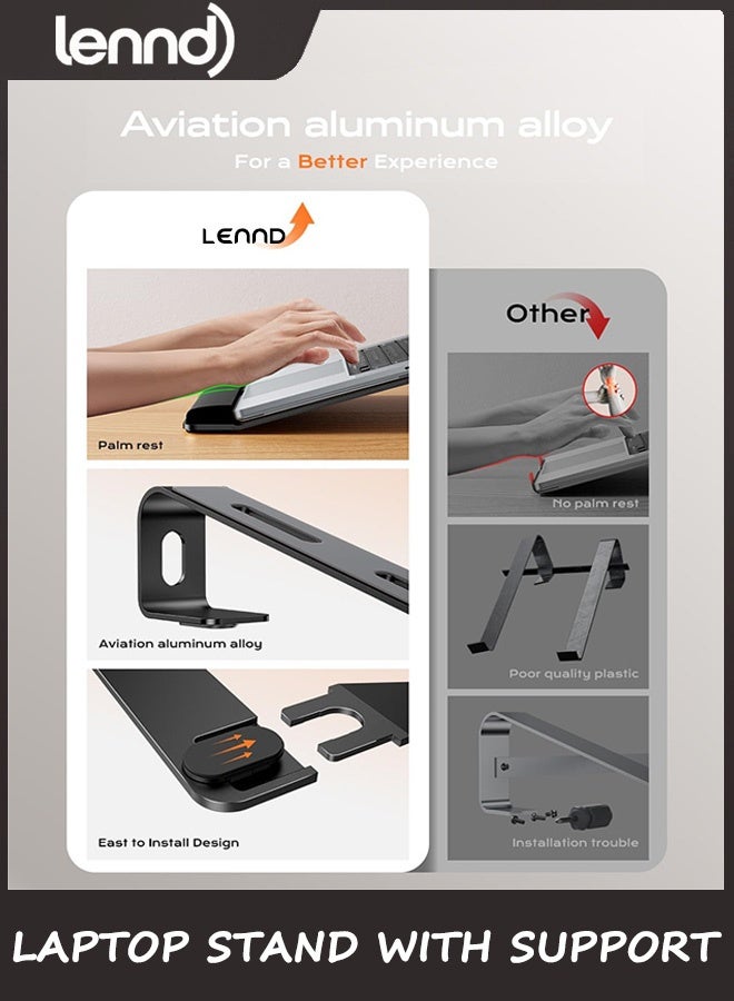 LENND Laptop Stand for Desk, Metal Laptop Stand with Wrist Support, Ergonomic Detachable Laptop Riser, Aluminum Protable, Computer Stand for MacBook Air Pro, HP, Dell, XPS, HP  Laptops - Image 2