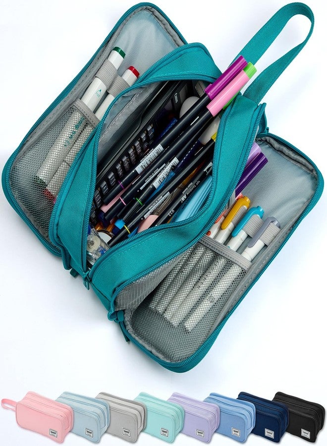SPACEMATE Pencil Case Pouch Box Bag School Supplies Girls Boys Kids, Cute Preppy Stuff Big Capacity Aesthetic Pen Organizer, Back to College Stationary, Teal, Extra Large Style, 2300ml - Image 1