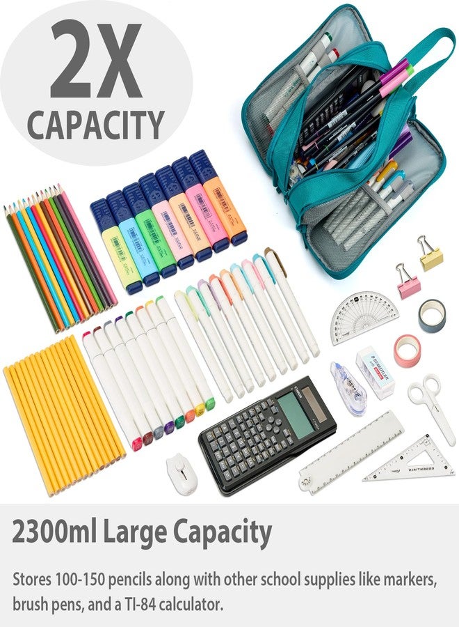 SPACEMATE Pencil Case Pouch Box Bag School Supplies Girls Boys Kids, Cute Preppy Stuff Big Capacity Aesthetic Pen Organizer, Back to College Stationary, Teal, Extra Large Style, 2300ml - Image 2