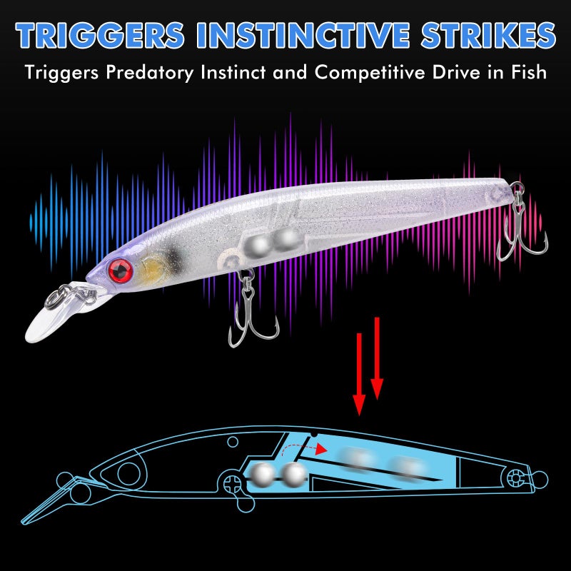TRUSCEND Floating Jerkbait, Precision-Engineered Minnow Lures with Sound, Flash & Irresistible Action, Cast Farther, Glow Brighter and Rattle Louder Jerkbaits for Bass Walleye Pike Sea Trout Redfish - Image 3