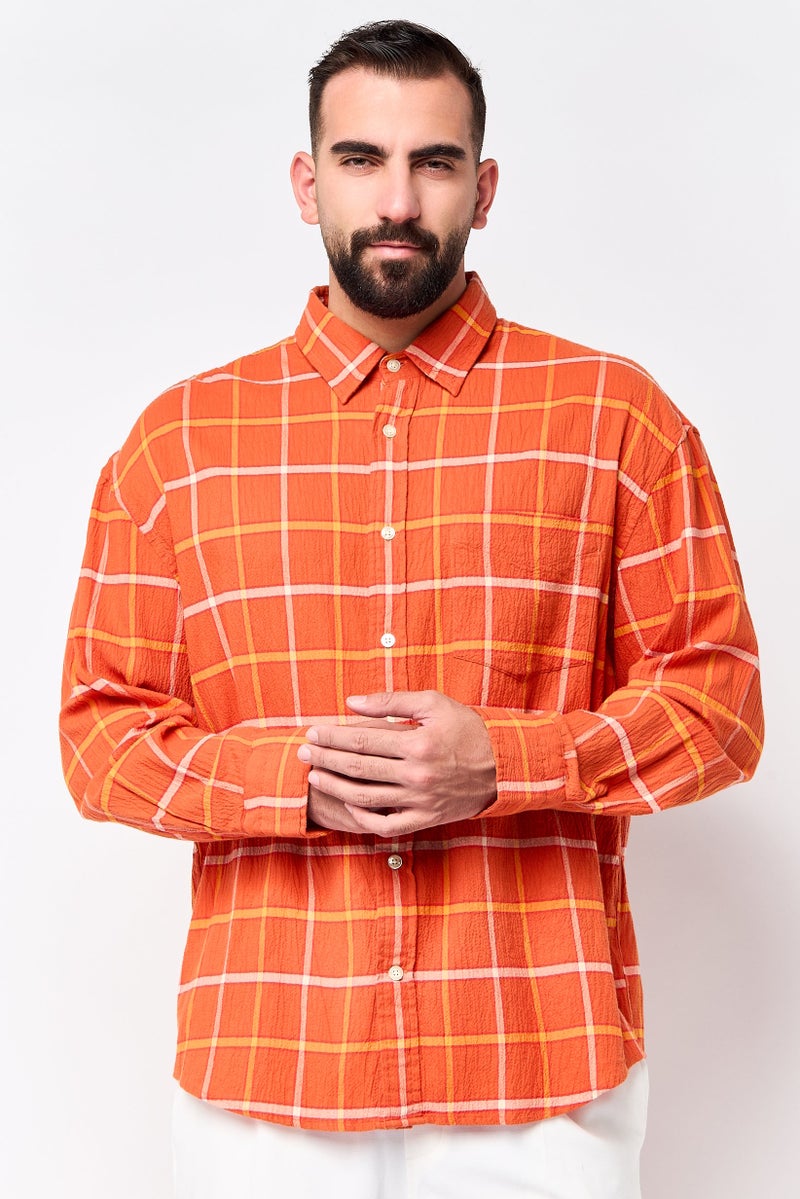 GANT Men Oversized Fit Checkered Long Sleeve Casual Shirt, Multicolor - Image 1