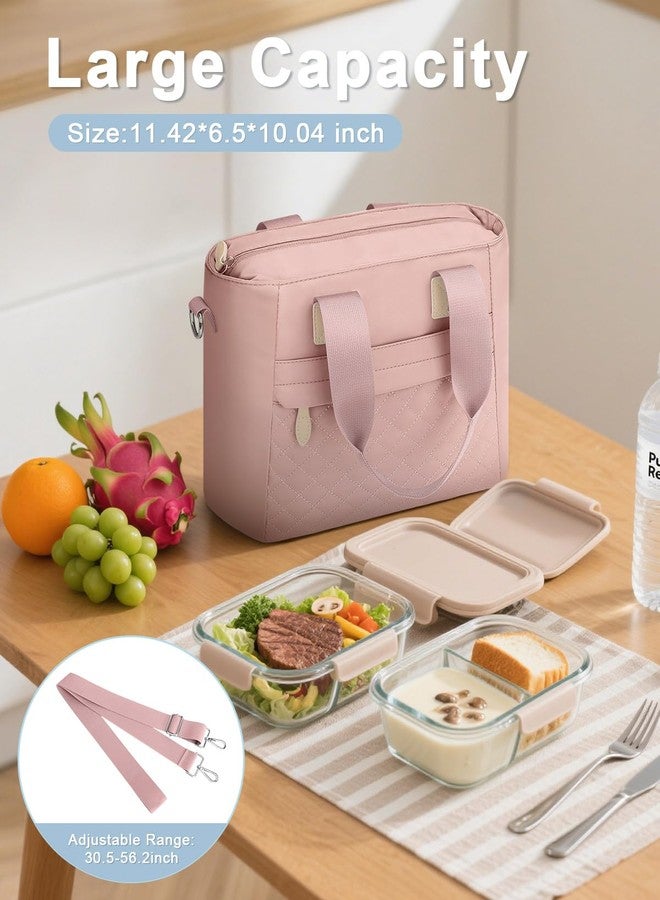 Capolo Insulated Lunch Box for Women & Men - Large Thermal Lunch Bag Women with Removable Shoulder Strap, Reusable Lunch Cooler Tote Bags Purse for Adults Work, Picnic, Hiking, Beach, Travel, Large，Pink - Image 5