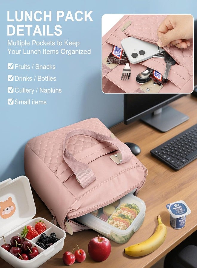 Capolo Insulated Lunch Box for Women & Men - Large Thermal Lunch Bag Women with Removable Shoulder Strap, Reusable Lunch Cooler Tote Bags Purse for Adults Work, Picnic, Hiking, Beach, Travel, Large，Pink - Image 4