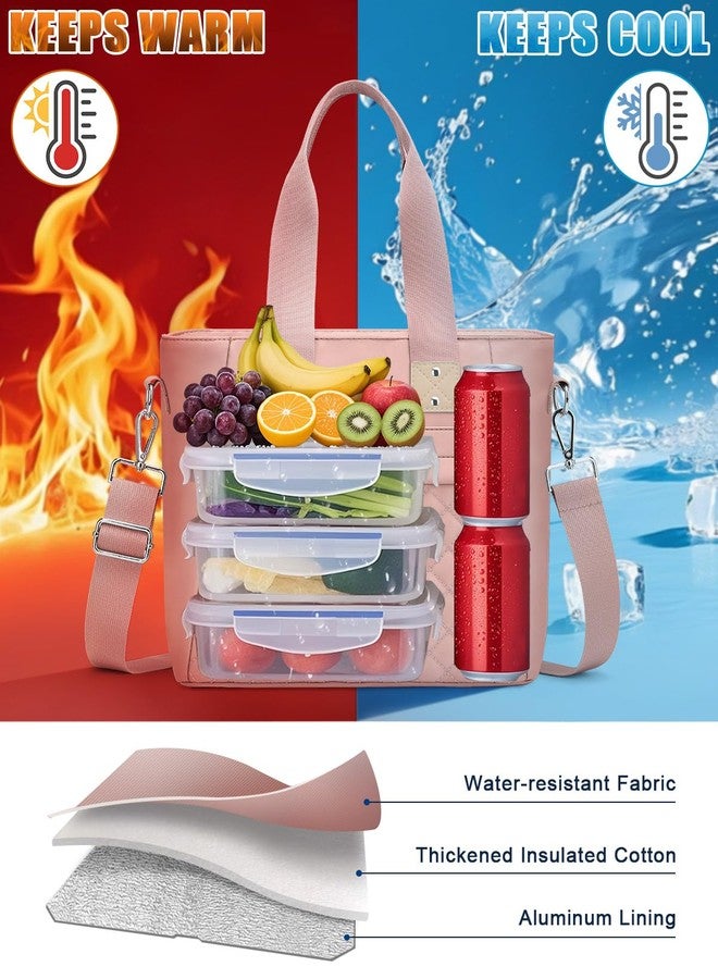 Capolo Insulated Lunch Box for Women & Men - Large Thermal Lunch Bag Women with Removable Shoulder Strap, Reusable Lunch Cooler Tote Bags Purse for Adults Work, Picnic, Hiking, Beach, Travel, Large，Pink - Image 2