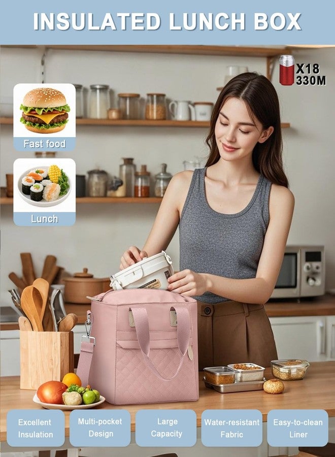 Capolo Insulated Lunch Box for Women & Men - Large Thermal Lunch Bag Women with Removable Shoulder Strap, Reusable Lunch Cooler Tote Bags Purse for Adults Work, Picnic, Hiking, Beach, Travel, Large，Pink - Image 3