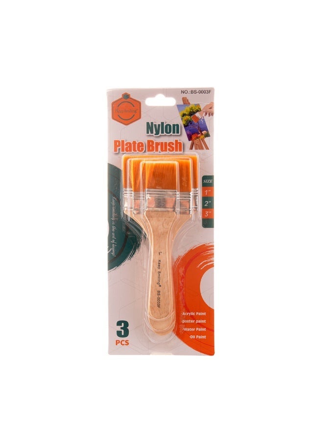 Keep Smiling High Quality Nylon Cape Smiling Wide Paint Brush Set No. BS-0003F Three Sizes - 3 Brushes - Image 1
