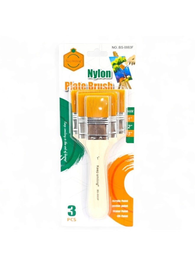 Keep Smiling High Quality Nylon Cape Smiling Wide Paint Brush Set No. BS-0003F Three Sizes - 3 Brushes - Image 2