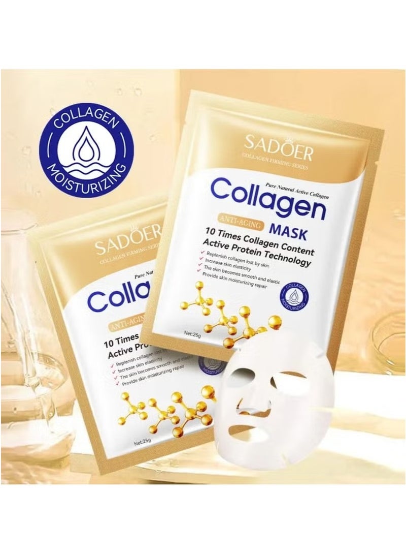 SADOER 10pcs Collagen Anti-Aging Face Mask with Pure Collagen Essence , Hydrating , Moisturizing , Instant Lifting , Firming , Anti-Aging Sheet Masks for All Skin Types - Image 4