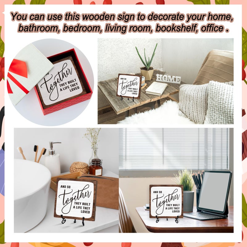 Zmyollo Home Desk Decor Sign, Rustic Wooden Sign With Stand, And So Together They Built A Life They Loved Sign For Farmhouse Home Living Room Bedroom Shelf Table, Coffee Lover Gifts For Family Friend - Image 5