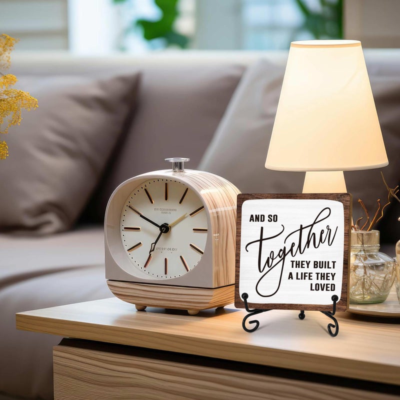 Zmyollo Home Desk Decor Sign, Rustic Wooden Sign With Stand, And So Together They Built A Life They Loved Sign For Farmhouse Home Living Room Bedroom Shelf Table, Coffee Lover Gifts For Family Friend - Image 3