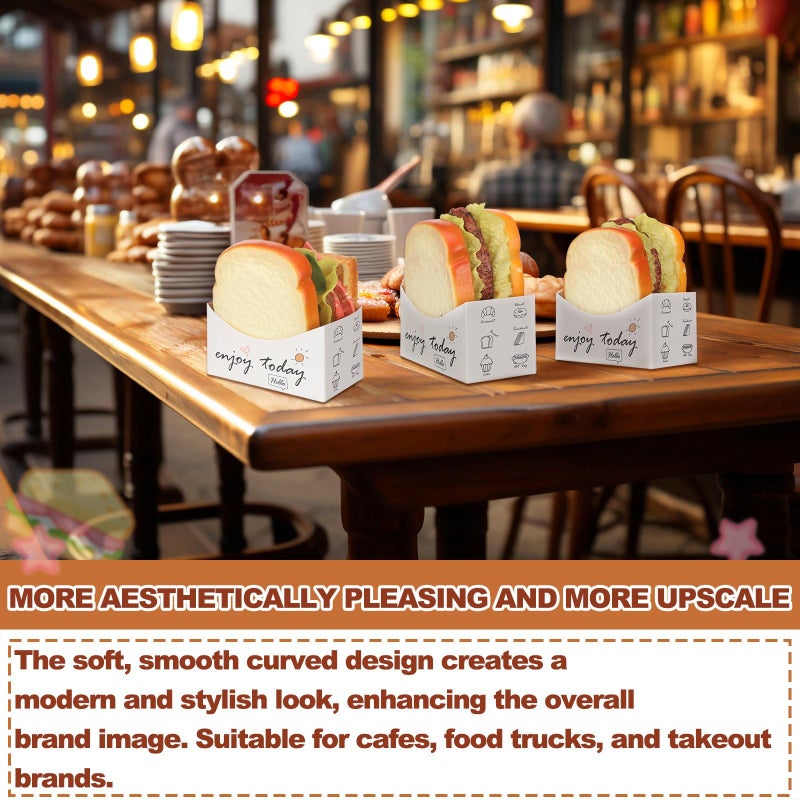 Jingmore 100 Pieces Foldable Paper Sandwich Boxes Take out Containers 5" x 2.8" x 2.8" Mini Curved Anti-flattening Burger Boxes Toast Holder Bread Tray for Food Containers Hamburger Restaurant Party - Image 5