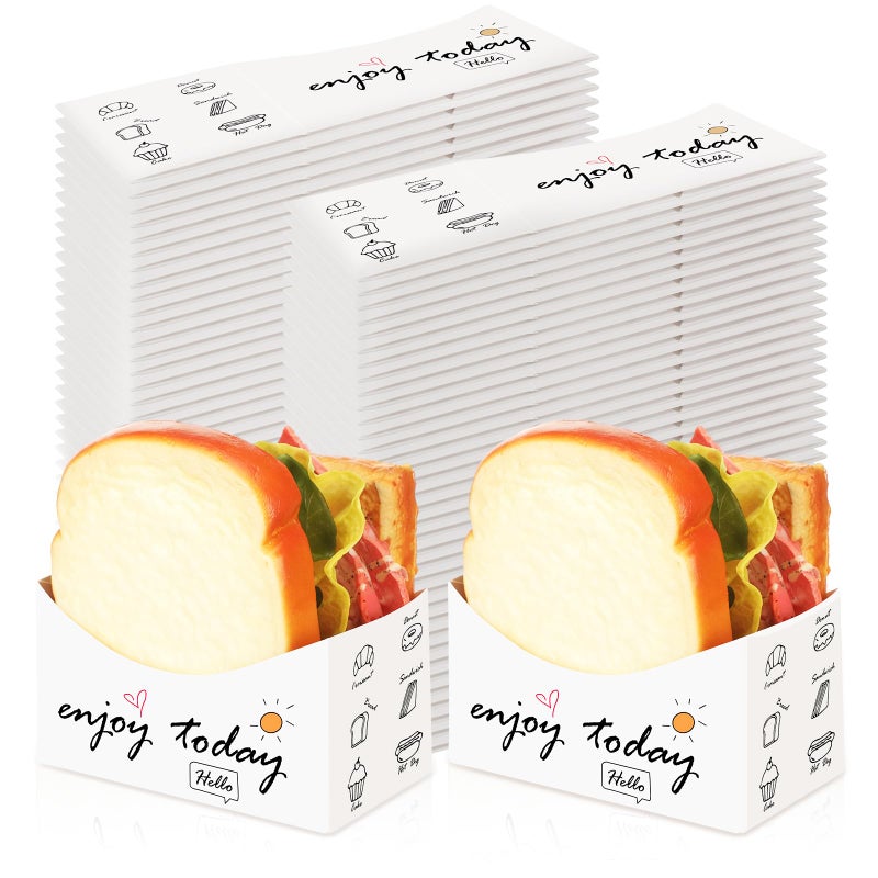 Jingmore 100 Pieces Foldable Paper Sandwich Boxes Take out Containers 5" x 2.8" x 2.8" Mini Curved Anti-flattening Burger Boxes Toast Holder Bread Tray for Food Containers Hamburger Restaurant Party - Image 1