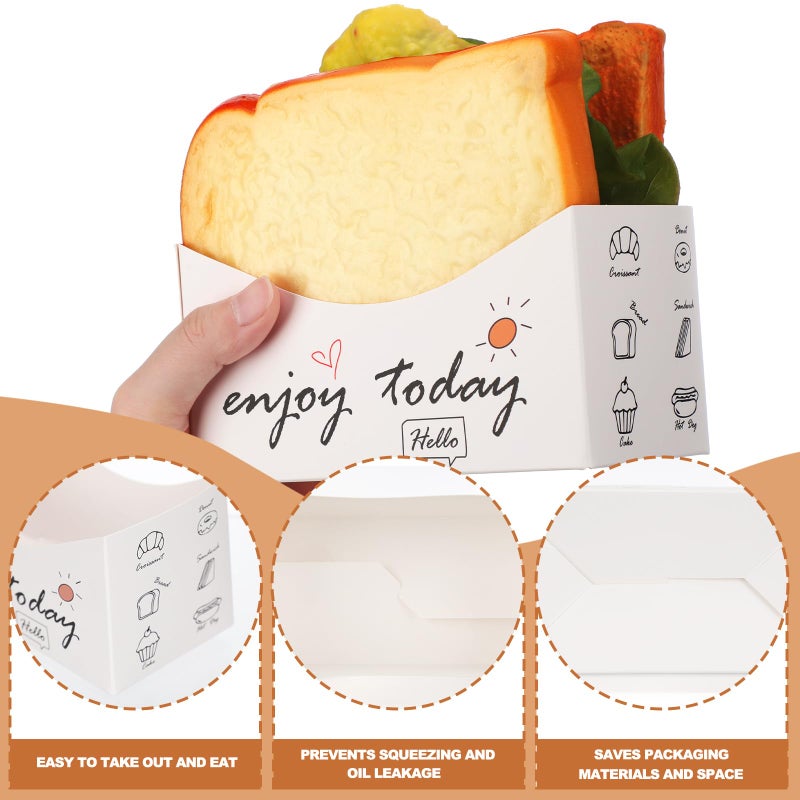 Jingmore 100 Pieces Foldable Paper Sandwich Boxes Take out Containers 5" x 2.8" x 2.8" Mini Curved Anti-flattening Burger Boxes Toast Holder Bread Tray for Food Containers Hamburger Restaurant Party - Image 4
