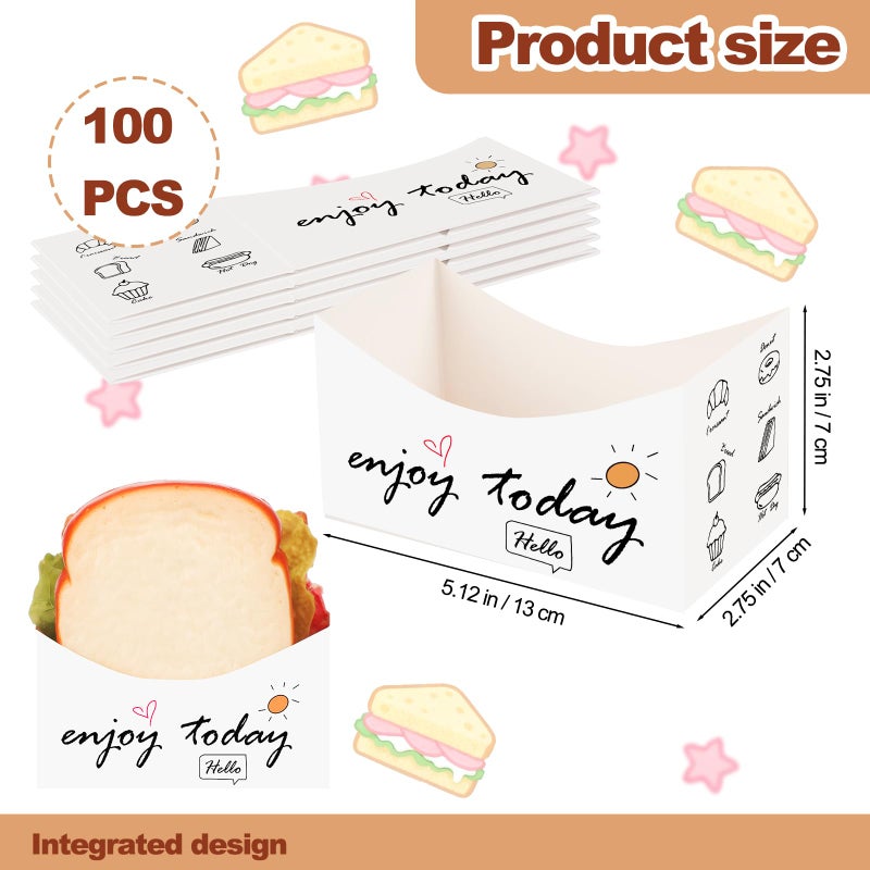 Jingmore 100 Pieces Foldable Paper Sandwich Boxes Take out Containers 5" x 2.8" x 2.8" Mini Curved Anti-flattening Burger Boxes Toast Holder Bread Tray for Food Containers Hamburger Restaurant Party - Image 2